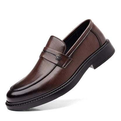 Summer New Perforated Leather Shoes for Adult Men's Business Thick Sole High Quality Casual Shoes Men Classic Brand Loafer Shoes Blue Wolf Store Brown 39 