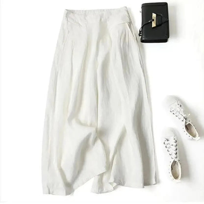 Summer Pants for Women Cotton Linen Large Size Wide Leg Pants Femme Arts Style Elastic Waist Solid Casual Loose Pantalon Blue Wolf Store 