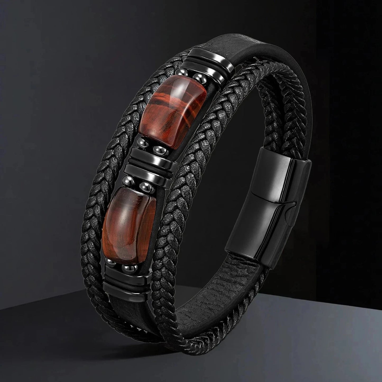 Tenebra – Leather Bracelet with Natural Stones Tenebra – Leather Bracelet with Natural Stones Blue Wolf Store 