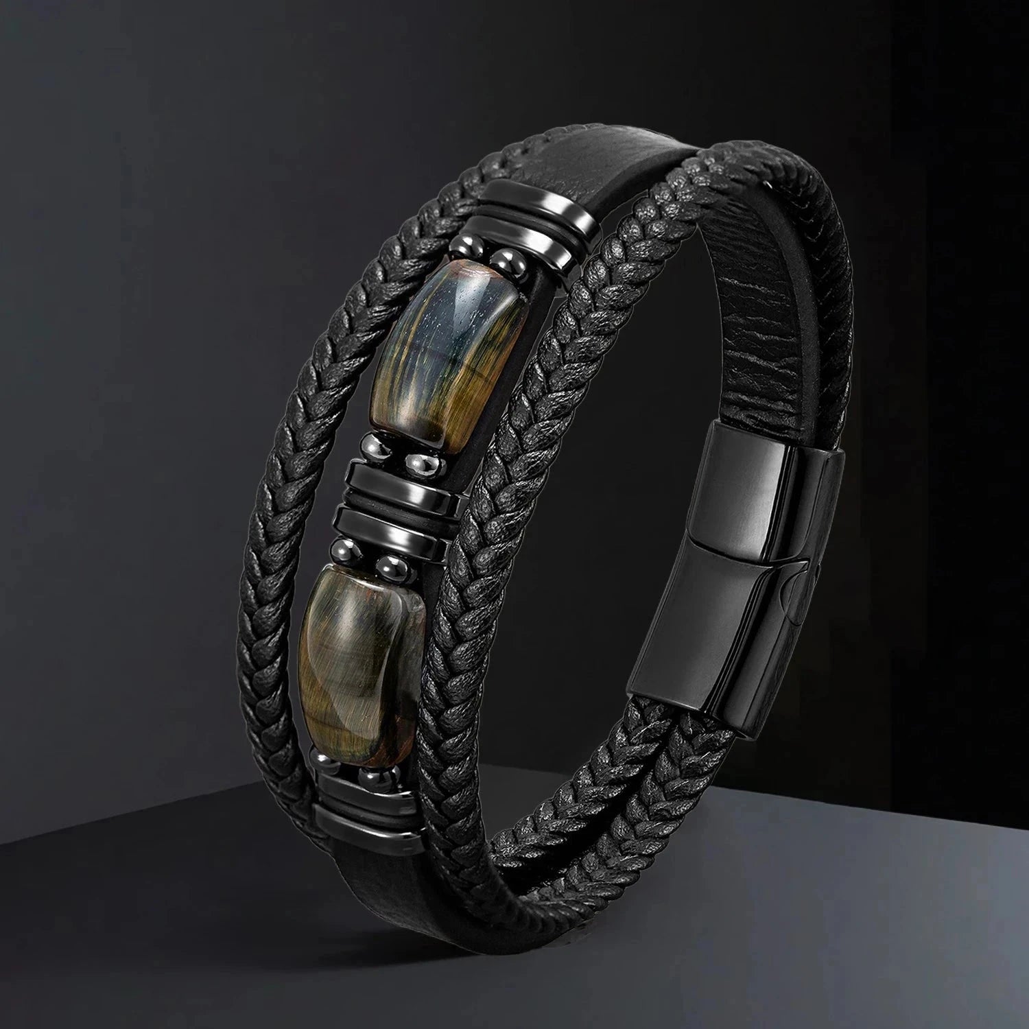 Tenebra – Leather Bracelet with Natural Stones Tenebra – Leather Bracelet with Natural Stones Blue Wolf Store 