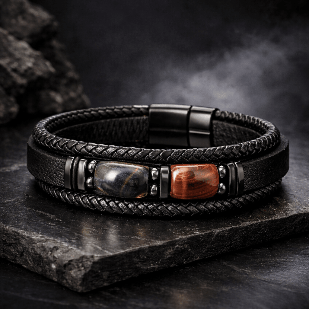 Tenebra – Leather Bracelet with Natural Stones Tenebra – Leather Bracelet with Natural Stones Blue Wolf Store 