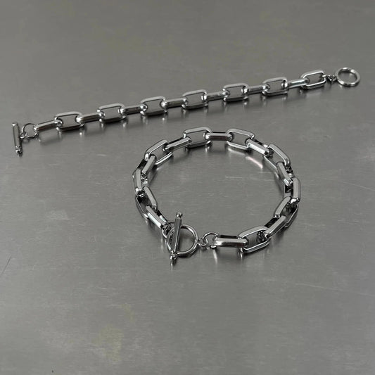 Titanium Steel Hip-hop Bracelet OT Buckle Punk Cuban Chain Bangle for Men's Women's Couple Anniversary Holiday Gift Blue Wolf Store 