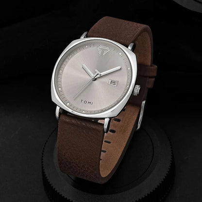 TOMI Men's Watch Minimalist Fashion Sports Watch Calendar Leather Casual Quartz Watch Blue Wolf Store 