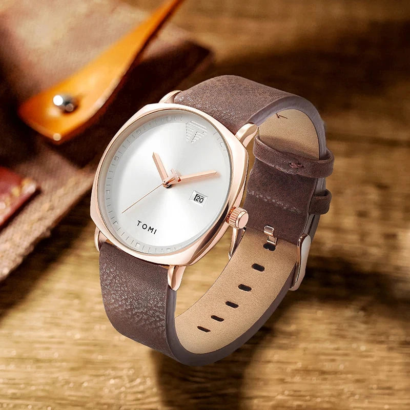 TOMI Men's Watch Minimalist Fashion Sports Watch Calendar Leather Casual Quartz Watch Blue Wolf Store 