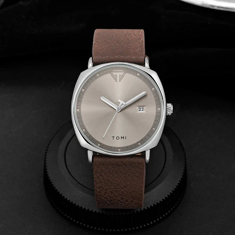 TOMI Men's Watch Minimalist Fashion Sports Watch Calendar Leather Casual Quartz Watch Blue Wolf Store 