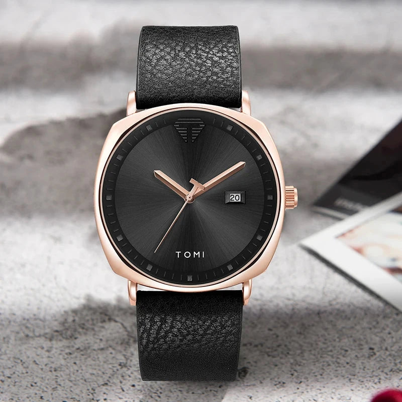 TOMI Men's Watch Minimalist Fashion Sports Watch Calendar Leather Casual Quartz Watch Blue Wolf Store 