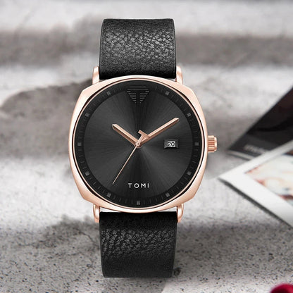 TOMI Men's Watch Minimalist Fashion Sports Watch Calendar Leather Casual Quartz Watch Blue Wolf Store 
