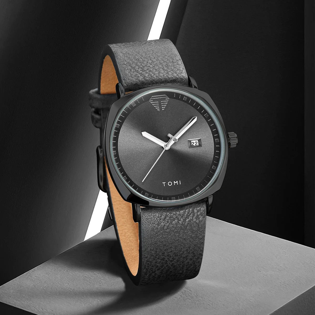 TOMI Men's Watch Minimalist Fashion Sports Watch Calendar Leather Casual Quartz Watch Blue Wolf Store Back 