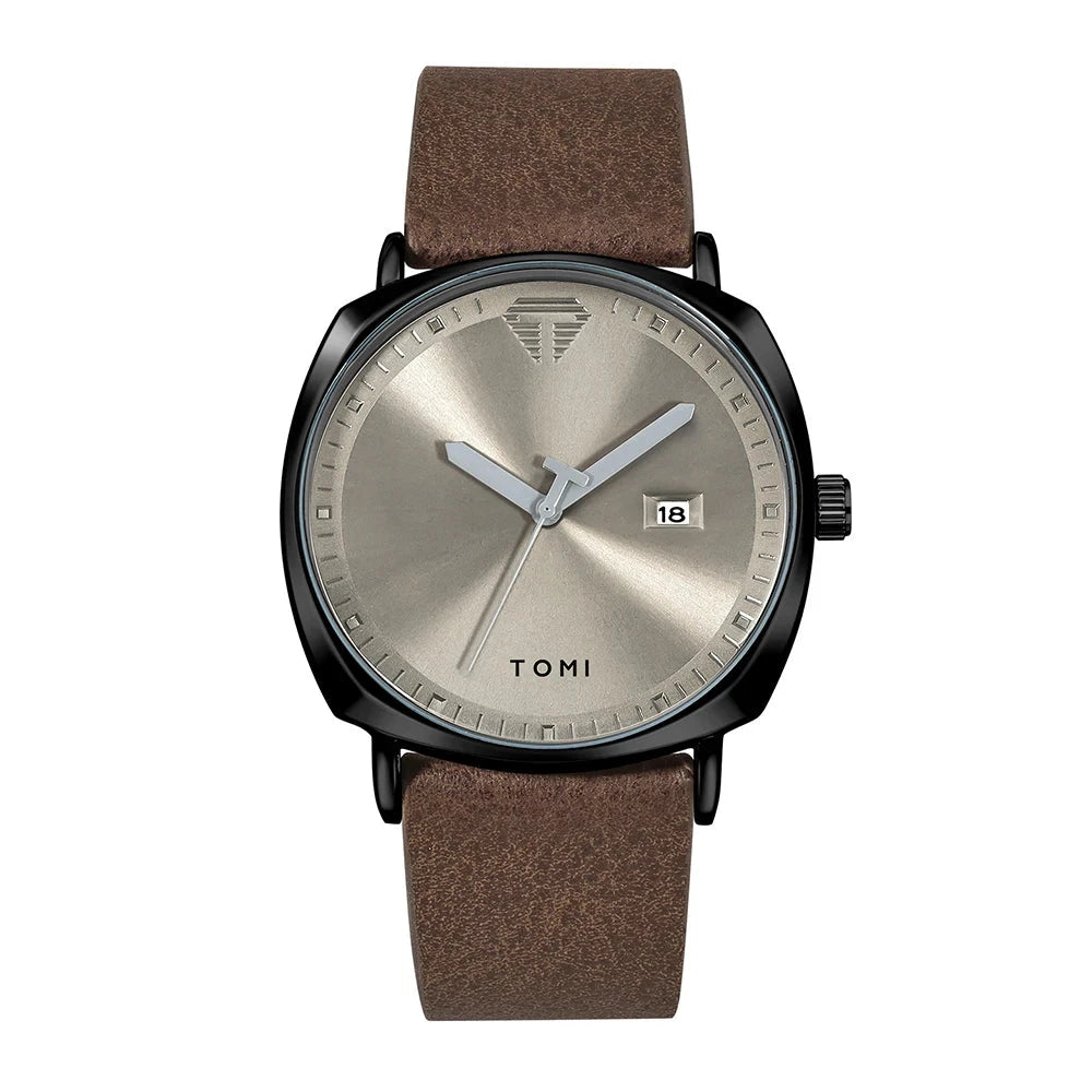 TOMI Men's Watch Minimalist Fashion Sports Watch Calendar Leather Casual Quartz Watch Blue Wolf Store Brown black 
