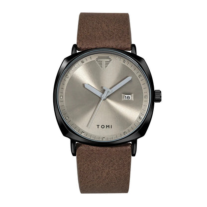 TOMI Men's Watch Minimalist Fashion Sports Watch Calendar Leather Casual Quartz Watch Blue Wolf Store Brown black 