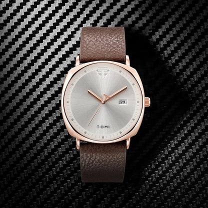 TOMI Men's Watch Minimalist Fashion Sports Watch Calendar Leather Casual Quartz Watch Blue Wolf Store Brown gold 