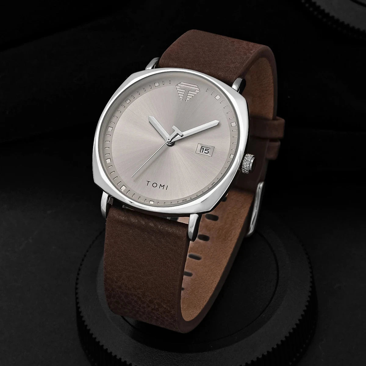 TOMI Men's Watch Minimalist Fashion Sports Watch Calendar Leather Casual Quartz Watch Blue Wolf Store Brown silver 