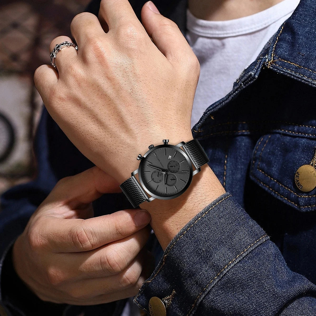 Top Men Watch Brand Business Style Stainless Steel Fashion Waterproof Sports Multifunctional Quartz Wristwatch Relogio Masculino Blue Wolf Store 