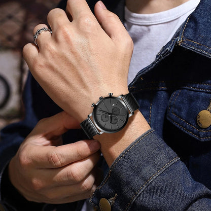 Top Men Watch Brand Business Style Stainless Steel Fashion Waterproof Sports Multifunctional Quartz Wristwatch Relogio Masculino Blue Wolf Store 