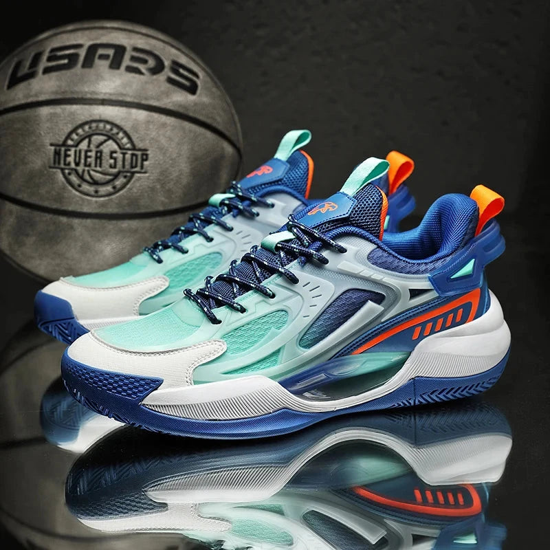 Unisex Basketball Shoes Breathable Comfortable Non Slip Wear-resistant Soft Flat Outdoor Training Trendy Sneakers for Men Women Blue Wolf Store 