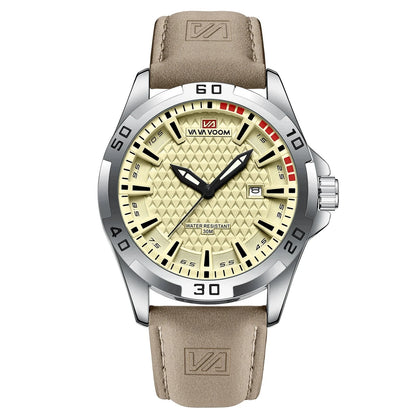 VA VA VOOM Men Casual Sport Military Quartz Calendar Wrist Watch for Man Business Leather Waterproof Male Clock Relogio Masculin Blue Wolf Store 2581P-YK China Mainland 