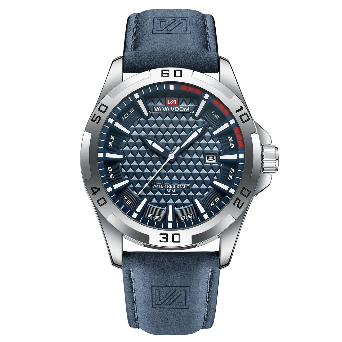 VA VA VOOM Men Casual Sport Military Quartz Calendar Wrist Watch for Man Business Leather Waterproof Male Clock Relogio Masculin Blue Wolf Store 2581P-YL China Mainland 