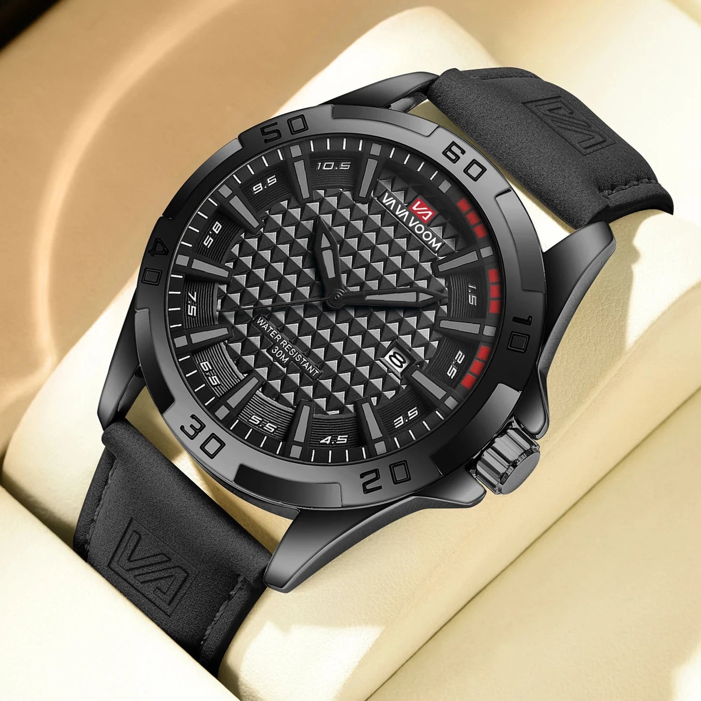 VA VA VOOM Men Casual Sport Military Quartz Calendar Wrist Watch for Man Business Leather Waterproof Male Clock Relogio Masculin Blue Wolf Store 