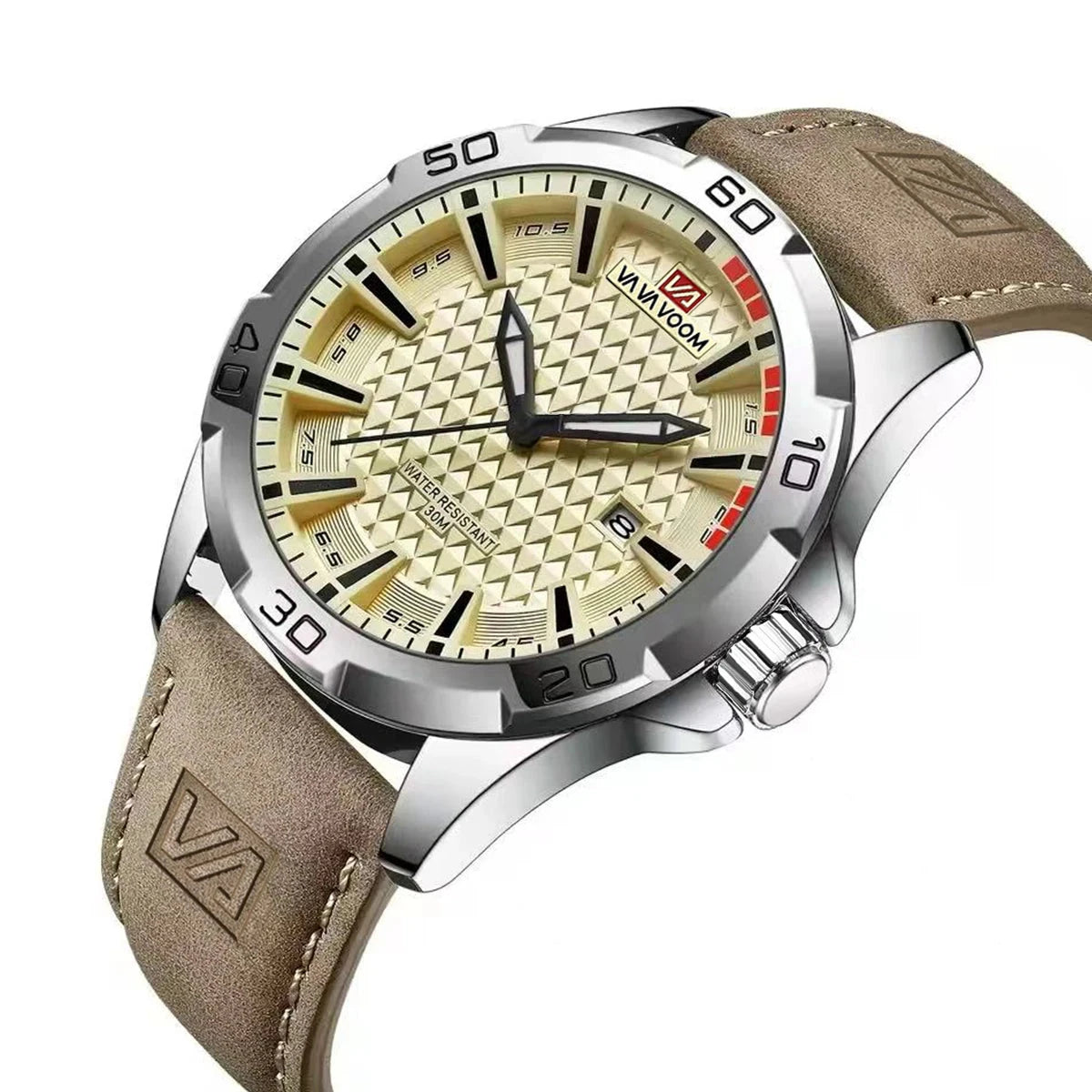 VA VA VOOM Men Casual Sport Military Quartz Calendar Wrist Watch for Man Business Leather Waterproof Male Clock Relogio Masculin Blue Wolf Store 
