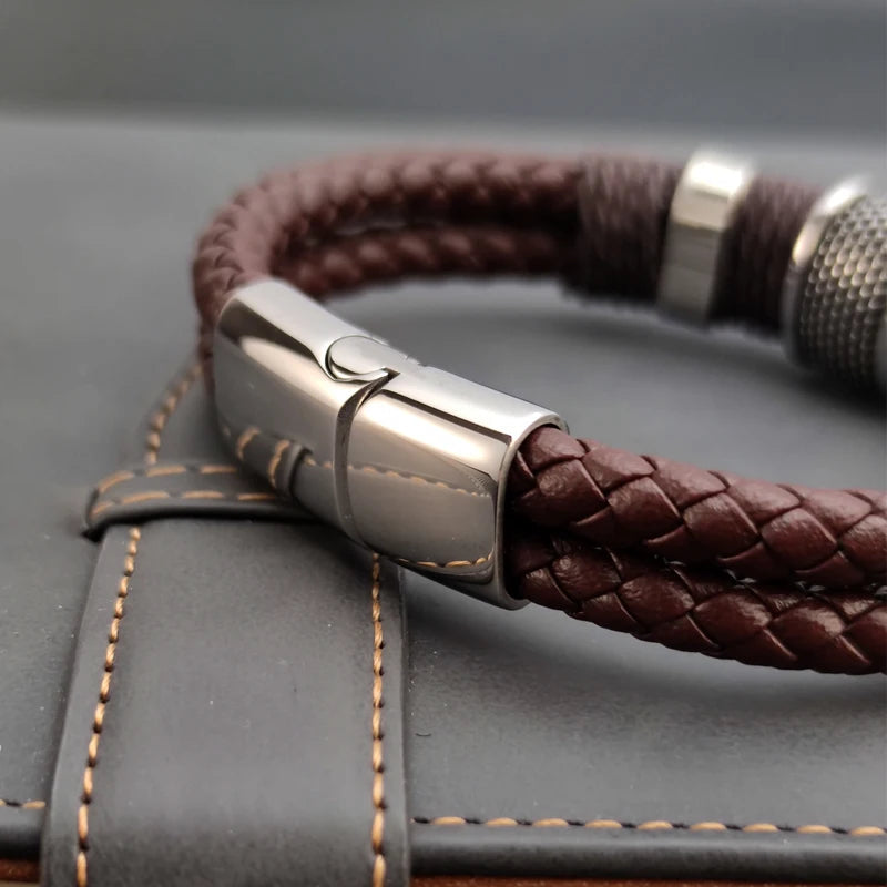 Viellezer Vintage Leather Men's Bracelet Blue Wolf Store 