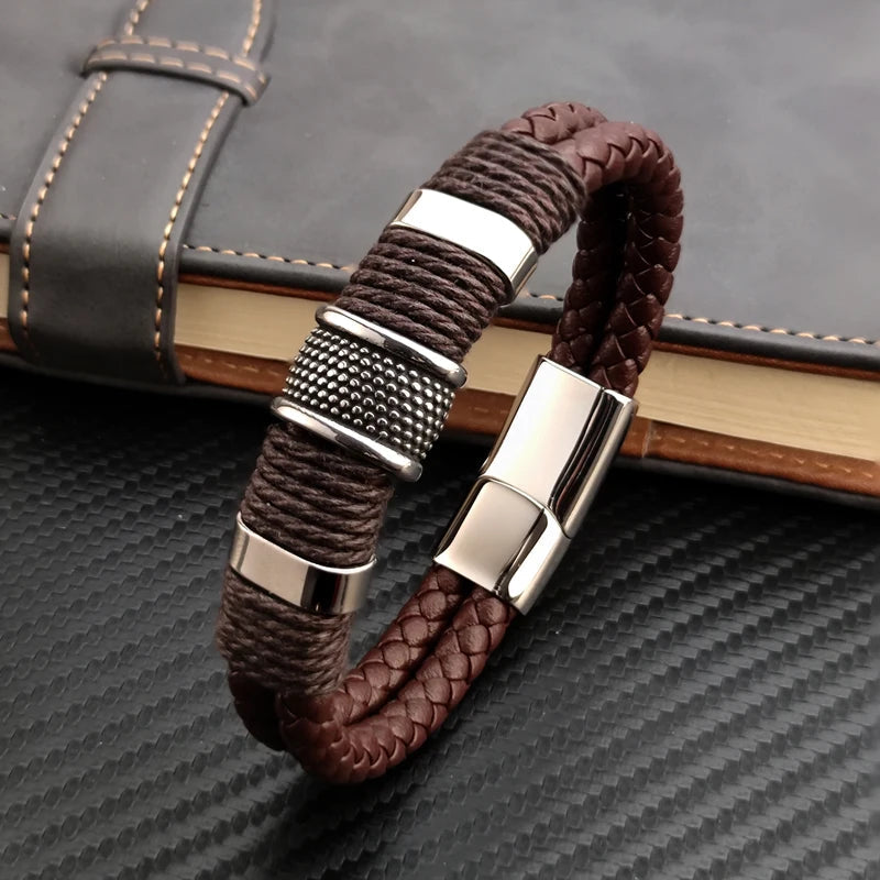Viellezer Vintage Leather Men's Bracelet Blue Wolf Store 