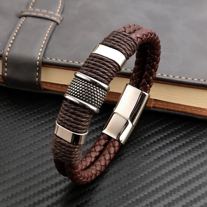Viellezer Vintage Leather Men's Bracelet Blue Wolf Store 