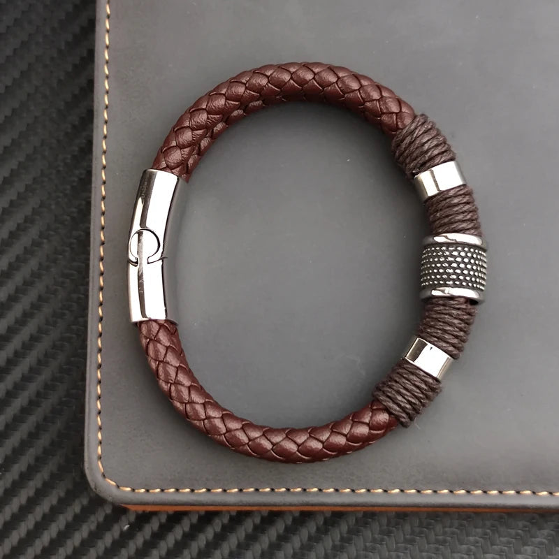 Viellezer Vintage Leather Men's Bracelet Blue Wolf Store 