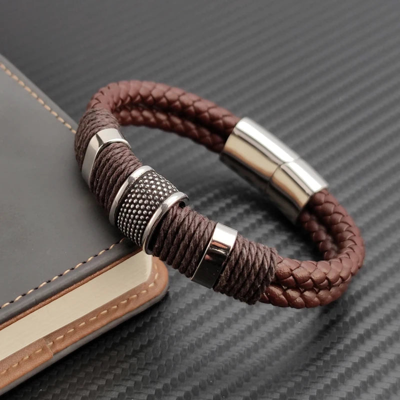 Viellezer Vintage Leather Men's Bracelet Blue Wolf Store 