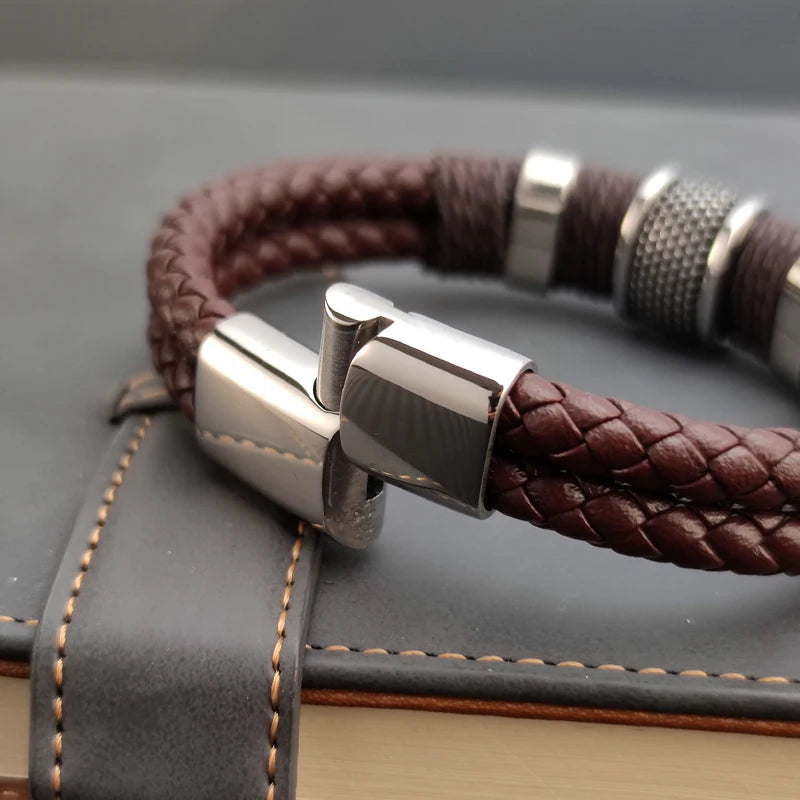 Viellezer Vintage Leather Men's Bracelet Blue Wolf Store 