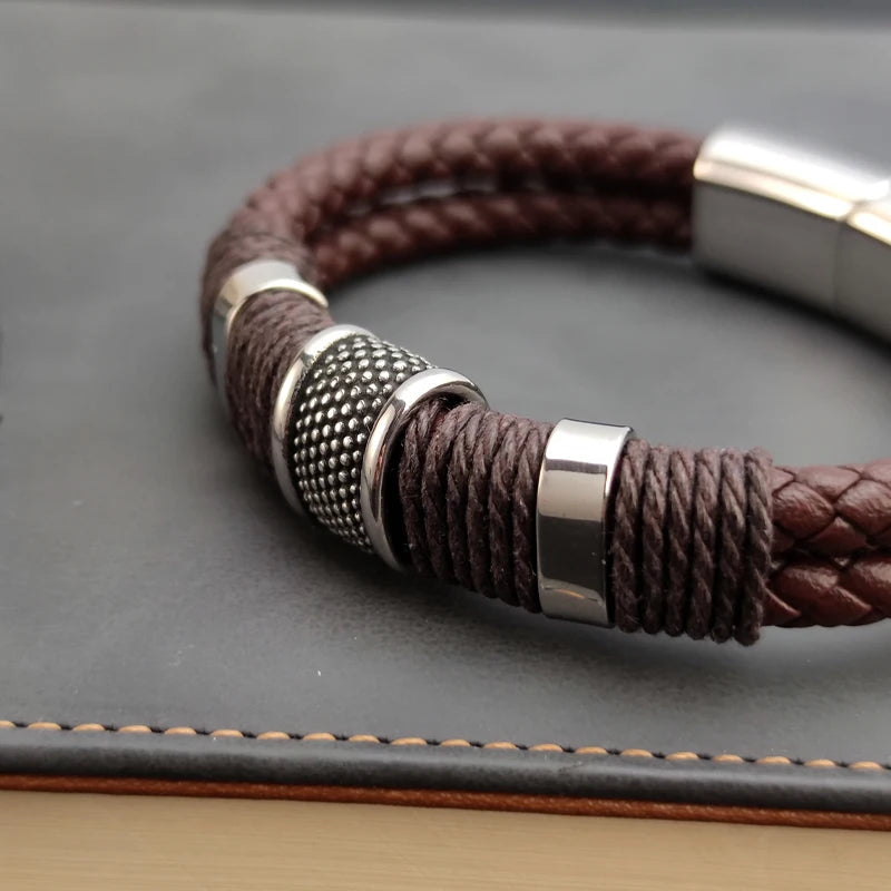 Viellezer Vintage Leather Men's Bracelet Blue Wolf Store 