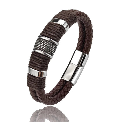 Viellezer Vintage Leather Men's Bracelet Blue Wolf Store S-Brown 22cm 