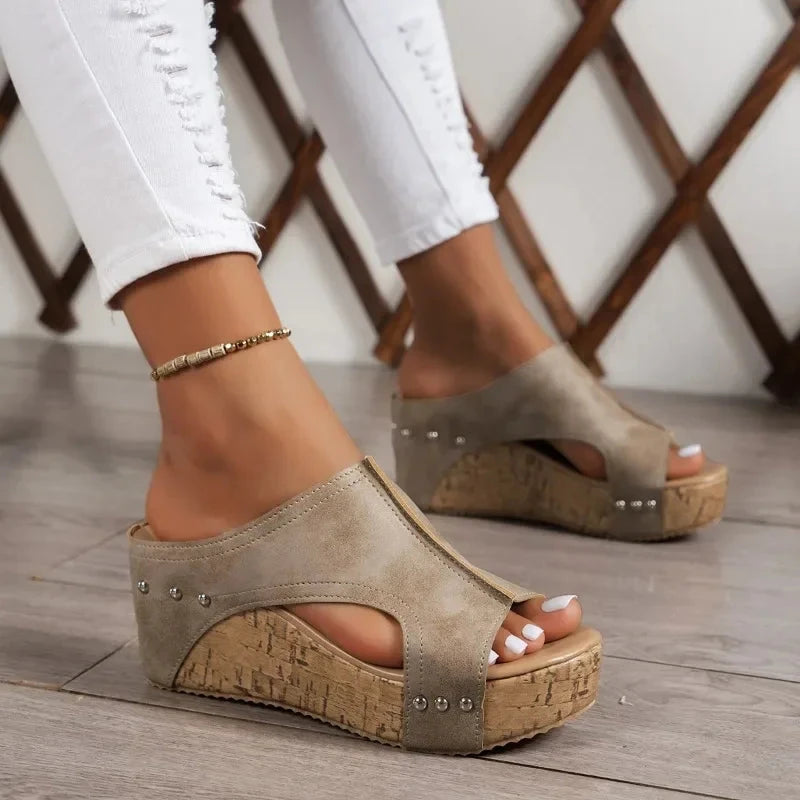 Vintage Charm Wedge Sandals Blue Wolf Store 