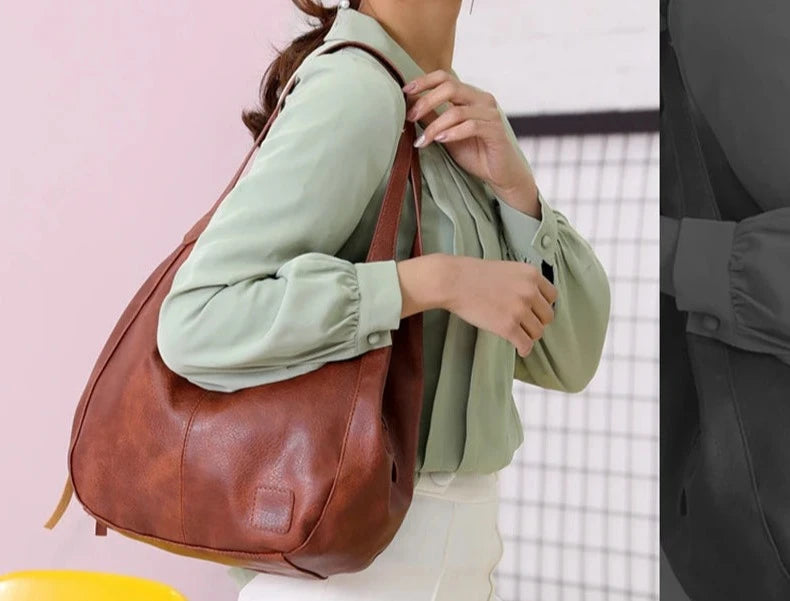 Bolso de mano de piel vintage para mujer