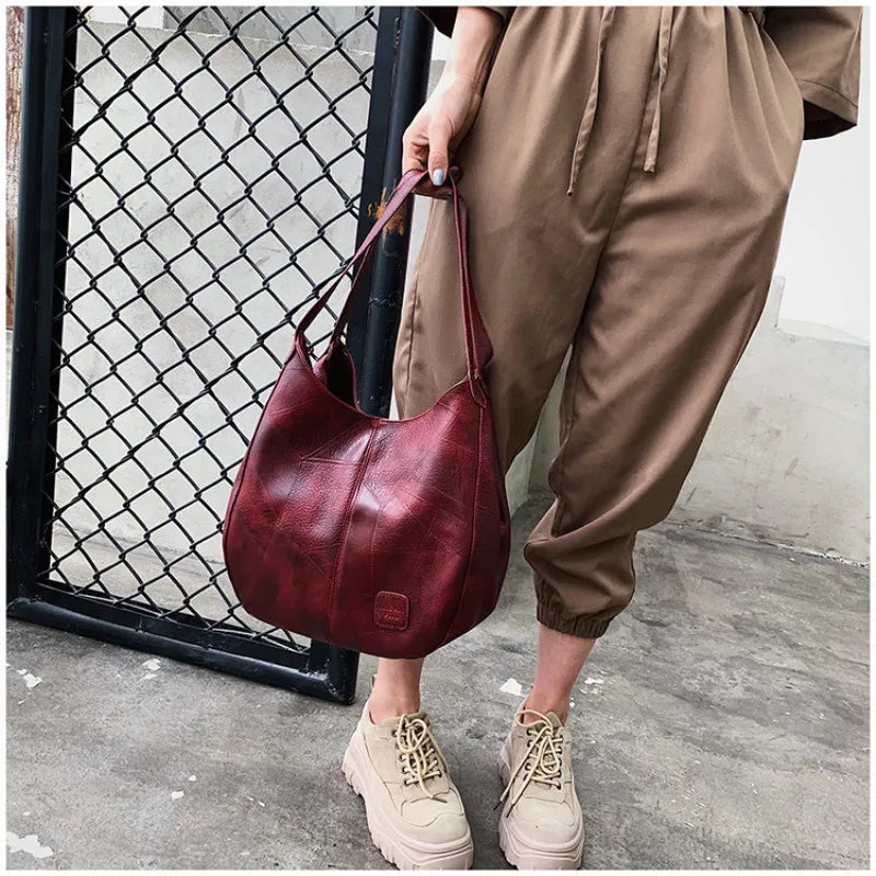 Bolso de mano de piel vintage para mujer