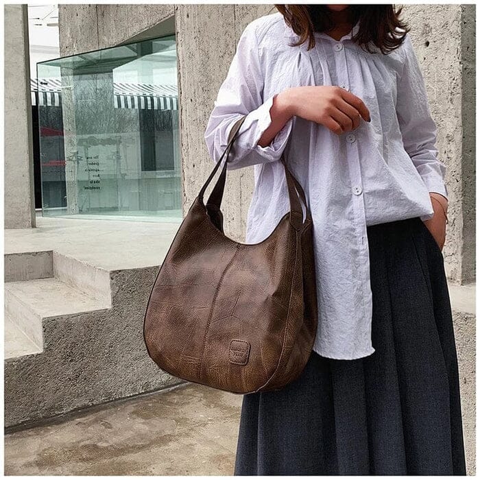 Bolso de mano de piel vintage para mujer