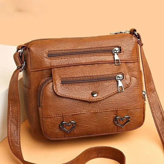 Bolso de hombro vintage para mujer, bandolera de piel suave 'Love'