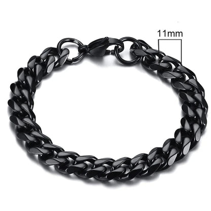 Vnox 3-11mm Chunky Miami Curb Chain Bracelet for Men, Stainless Steel Cuban Link Chain Wristband Classic Punk Heavy Male Jewelry Blue Wolf Store 11mm Black 21cm 