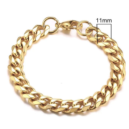 Vnox 3-11mm Chunky Miami Curb Chain Bracelet for Men, Stainless Steel Cuban Link Chain Wristband Classic Punk Heavy Male Jewelry Blue Wolf Store 11mm Gold 23cm 