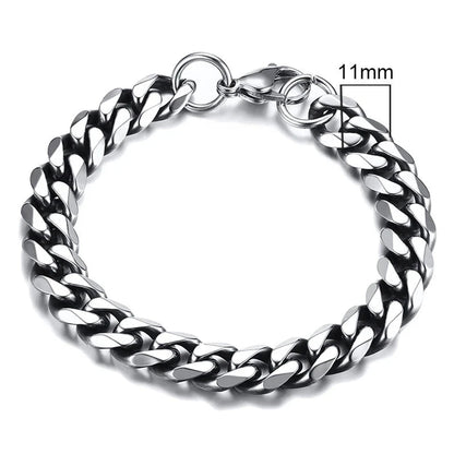 Vnox 3-11mm Chunky Miami Curb Chain Bracelet for Men, Stainless Steel Cuban Link Chain Wristband Classic Punk Heavy Male Jewelry Blue Wolf Store 11mm Vintage Silver 23cm 