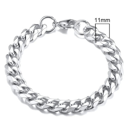 Vnox 3-11mm Chunky Miami Curb Chain Bracelet for Men, Stainless Steel Cuban Link Chain Wristband Classic Punk Heavy Male Jewelry Blue Wolf Store 11mmSilver 21cm 