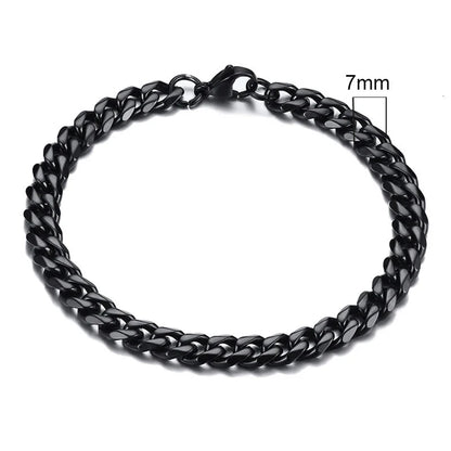 Vnox 3-11mm Chunky Miami Curb Chain Bracelet for Men, Stainless Steel Cuban Link Chain Wristband Classic Punk Heavy Male Jewelry Blue Wolf Store 7mm Black 21cm 