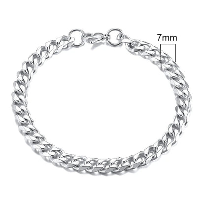 Vnox 3-11mm Chunky Miami Curb Chain Bracelet for Men, Stainless Steel Cuban Link Chain Wristband Classic Punk Heavy Male Jewelry Blue Wolf Store 7mmSilver 21cm 