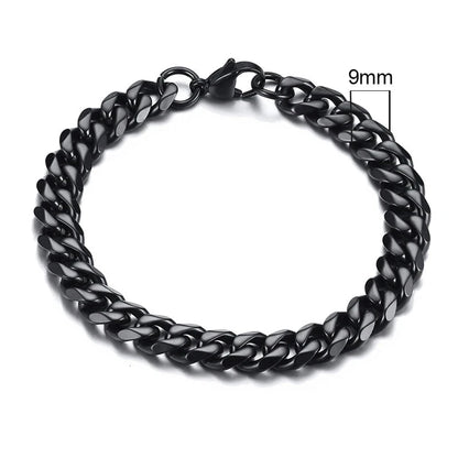 Vnox 3-11mm Chunky Miami Curb Chain Bracelet for Men, Stainless Steel Cuban Link Chain Wristband Classic Punk Heavy Male Jewelry Blue Wolf Store 9mm Black 18cm 
