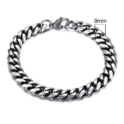 Vnox 3-11mm Chunky Miami Curb Chain Bracelet for Men, Stainless Steel Cuban Link Chain Wristband Classic Punk Heavy Male Jewelry Blue Wolf Store 9mm Vintage Silver 21cm 