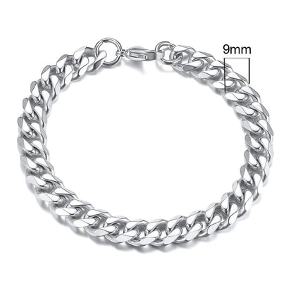 Vnox 3-11mm Chunky Miami Curb Chain Bracelet for Men, Stainless Steel Cuban Link Chain Wristband Classic Punk Heavy Male Jewelry Blue Wolf Store 9mmSilver 23cm 