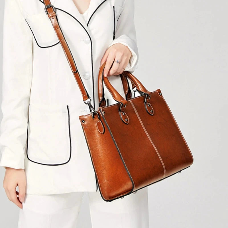 Women Handbag Cross body Shoulder Tote Bag Genuine Leather Shopping Fashion Office Female Real Cowhide Messenger Top Handle Bags Blue Wolf Store 