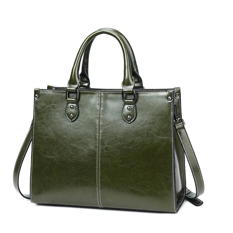 Women Handbag Cross body Shoulder Tote Bag Genuine Leather Shopping Fashion Office Female Real Cowhide Messenger Top Handle Bags Blue Wolf Store Green 