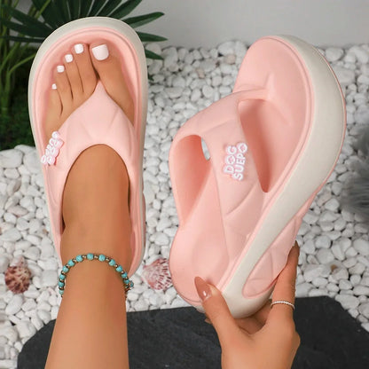 Women Platform Slippers 2024 Summer New Outdoor Beach Sandals Comfortable Shallow Fashion Flip Flops Lightweight Slides Women Blue Wolf Store 