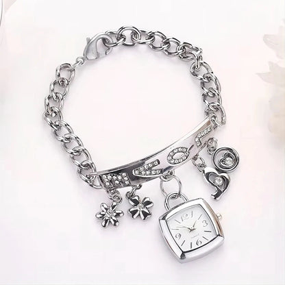 Women Watches with Letters Rhinestone Inlaid Chain Bracelet Flower Pendant Wrist Watch Ladies Dress Watches Gift Zegarek Damski Blue Wolf Store 