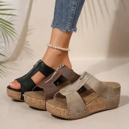 Women's Slippers Summer Peep Toe Wedges Slippers Retro Casual Roman Sandals for Women Designer Platform Sandals Pantuflas Mujer Blue Wolf Store 